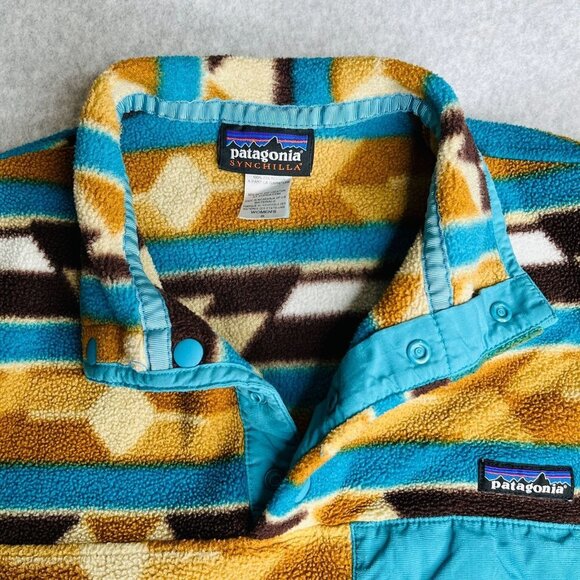 Patagonia Synchilla Fleece Pullover Womens Size S Snap Teal Brown Aztec Mountain - Picture 9 of 12